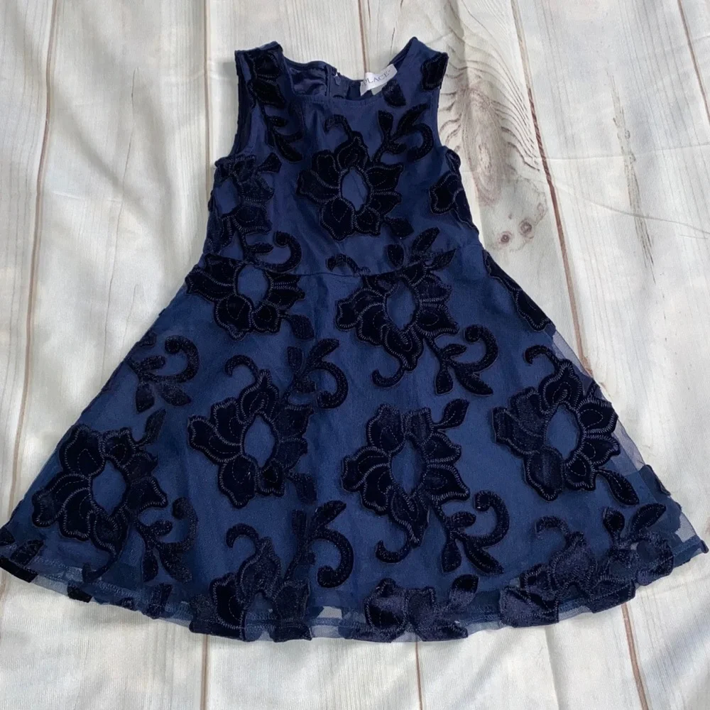 The Children's Place Navy Blue Floral Flocked Party Dress